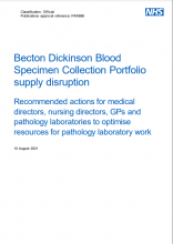 Becton Dickinson Blood Specimen Collection Portfolio supply disruption: Recommended actions for medical directors, nursing directors, GPs and pathology laboratories to optimise resources for pathology laboratory work